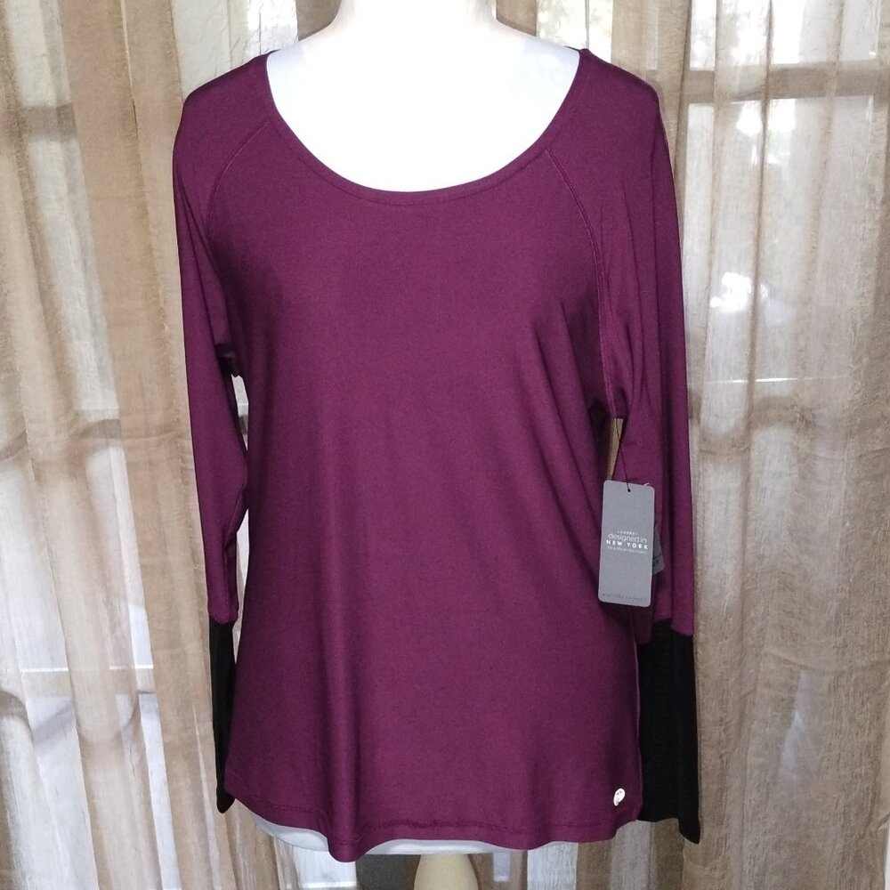 Women's N.Y.L. Sport Long Sleeve Purple Wine/Black Top. Size XL. NWT.